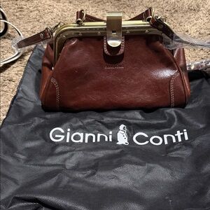 Gianni Conti Brown Leather Frame Clutch with Gold-Tone Hardware